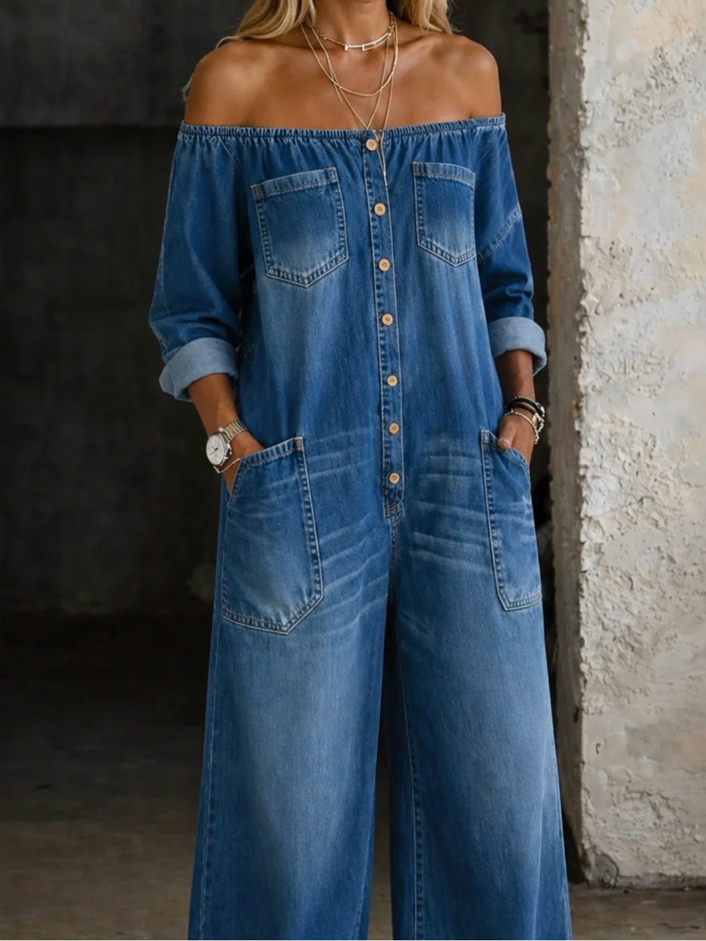 Brigitte & Diane Elana Off Shoulder Long Sleeve Jumpsuit
